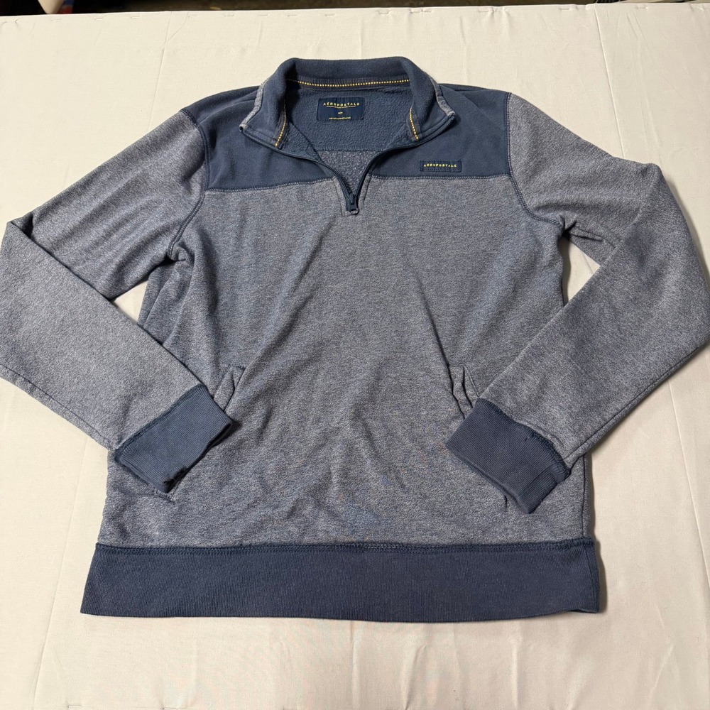Aeropostale Mens Blue Heather Quarter Zip Pullover Fleece Sweatshirt Size M